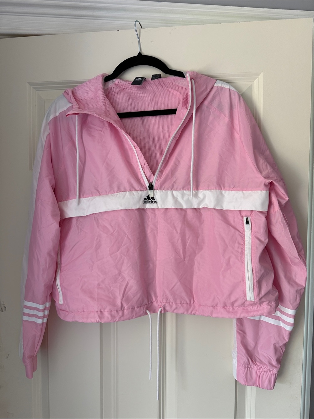 adidas Light Pink Pullover Windbreaker with White Accents
